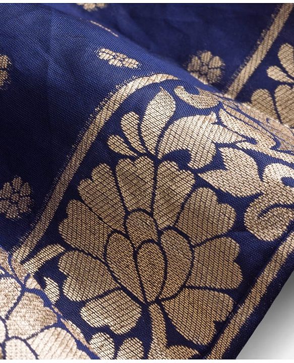 Babyhug Brocade Woven Half Puffed Sleeves Floral Foil Printed  Choli Lehenga Set with Dupatta & Sequin Detailing - Navy Blue & Red