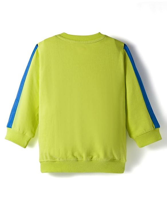 Babyhug Knit Premium Light Gauge Terry Full Sleeves Sweatshirt & Joggers Set With Brooklyn Text Print - Neon Green