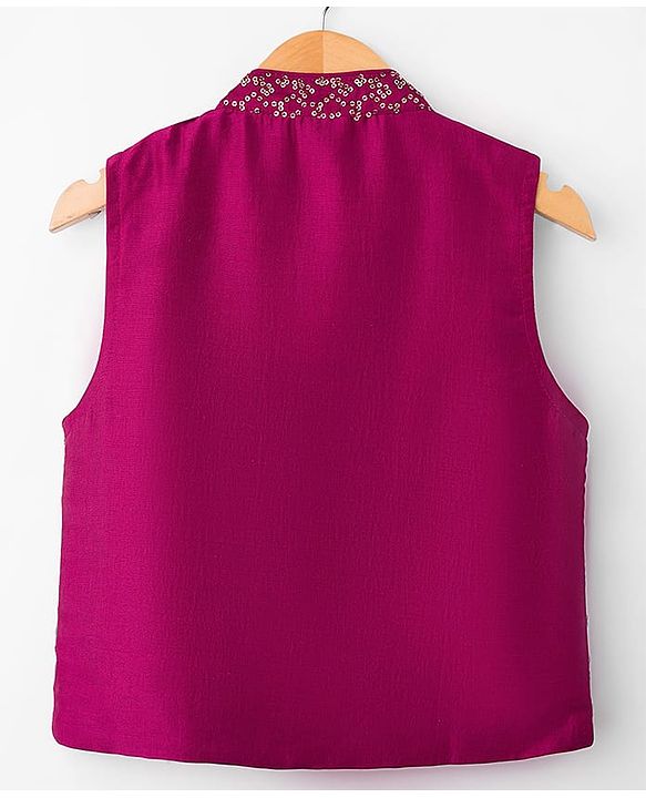 Babyhug Rayon Woven Full Sleeves Solid Kurta Dhoti Set with Sequenced Nehru Jacket - Magenta Pink