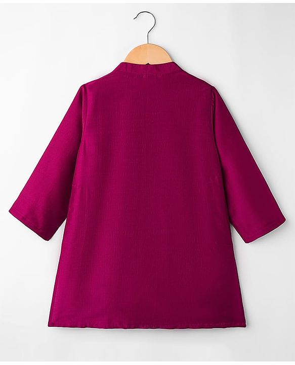 Babyhug Rayon Woven Full Sleeves Solid Kurta Dhoti Set with Sequenced Nehru Jacket - Magenta Pink