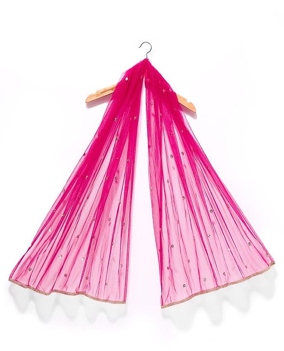 Babyhug Georgette Woven Half Puffed Sleeves Choli Lehenga Set with Dupatta Embroidery & Sequin Detailing - Dark Pink