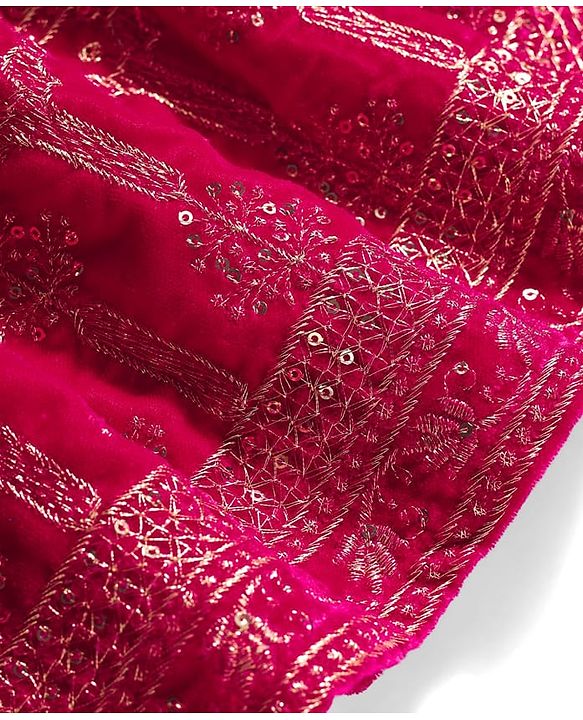 Babyhug Georgette Woven Half Puffed Sleeves Choli Lehenga Set with Dupatta Embroidery & Sequin Detailing - Dark Pink
