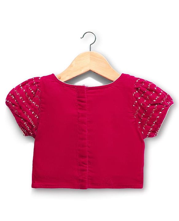 Babyhug Georgette Woven Half Puffed Sleeves Choli Lehenga Set with Dupatta Embroidery & Sequin Detailing - Dark Pink