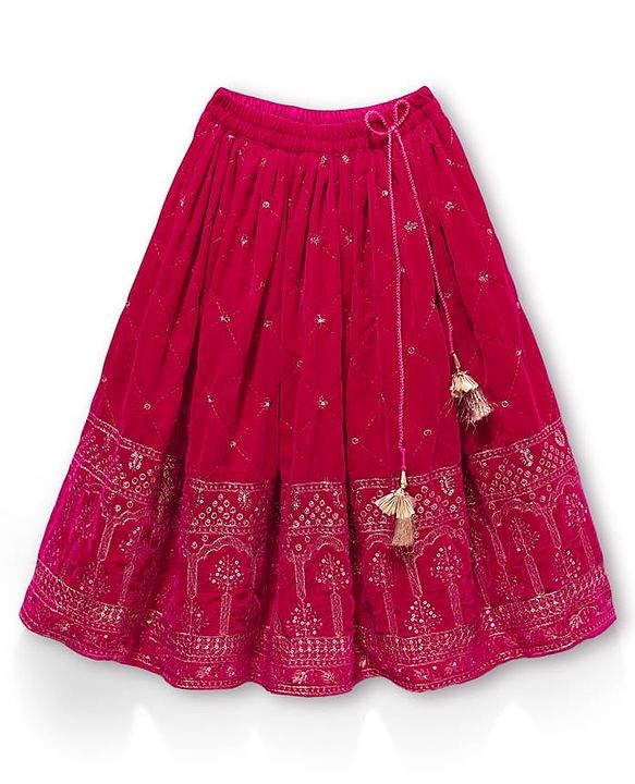 Babyhug Georgette Woven Half Puffed Sleeves Choli Lehenga Set with Dupatta Embroidery & Sequin Detailing - Dark Pink