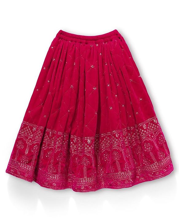 Babyhug Georgette Woven Half Puffed Sleeves Choli Lehenga Set with Dupatta Embroidery & Sequin Detailing - Dark Pink
