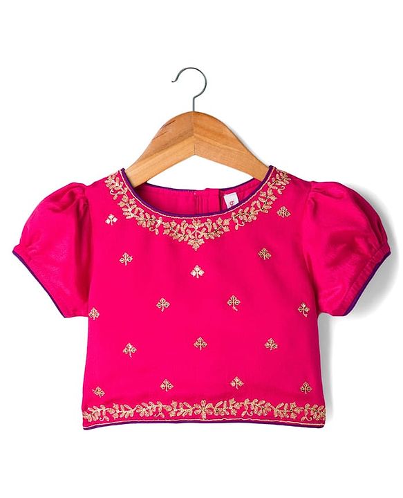 Babyhug Georgette Woven Half Puffed Sleeves Choli Lehenga & Dupatta Set with Floral Embroidery - Purple & Pink