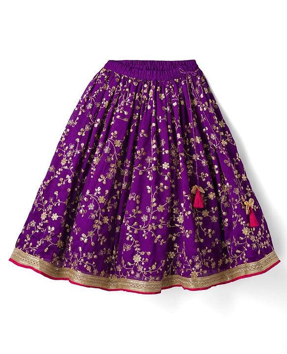 Babyhug Georgette Woven Half Puffed Sleeves Choli Lehenga & Dupatta Set with Floral Embroidery - Purple & Pink
