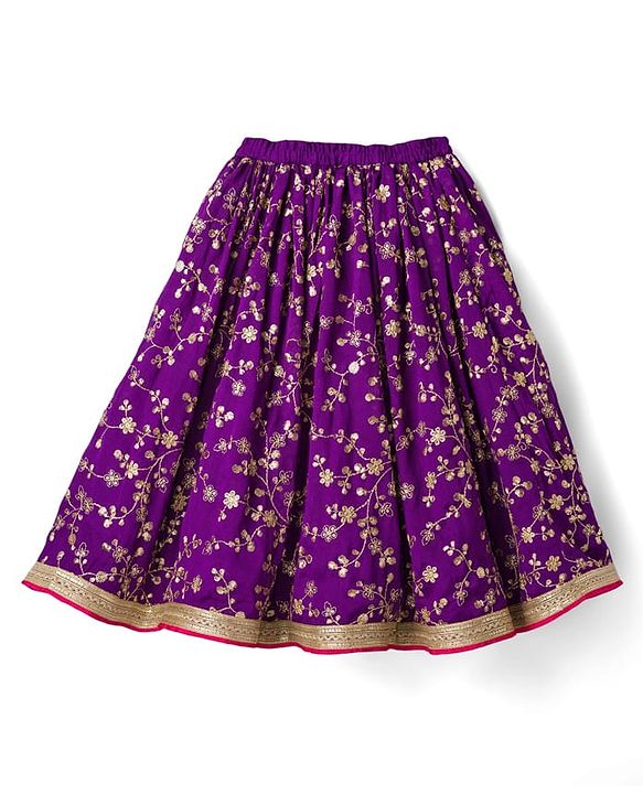 Babyhug Georgette Woven Half Puffed Sleeves Choli Lehenga & Dupatta Set with Floral Embroidery - Purple & Pink