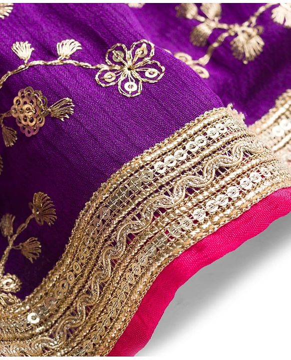Babyhug Georgette Woven Half Puffed Sleeves Choli Lehenga & Dupatta Set with Floral Embroidery - Purple & Pink