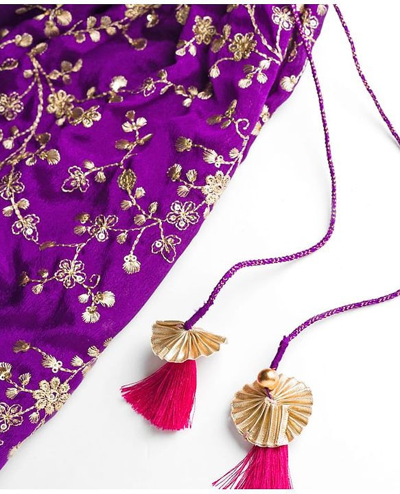 Babyhug Georgette Woven Half Puffed Sleeves Choli Lehenga & Dupatta Set with Floral Embroidery - Purple & Pink