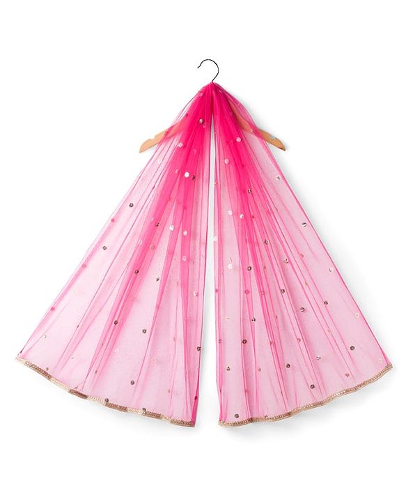 Babyhug Chanderi Woven Half Sleeves Choli Lehenga & Dupatta Set With Floral Print & Embriodered - Fuschia