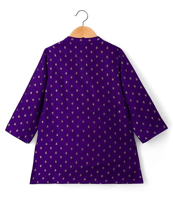 Babyhug Brocade Woven Full Sleeves Kurta Dhoti Set With Floral Foil Print - Purple