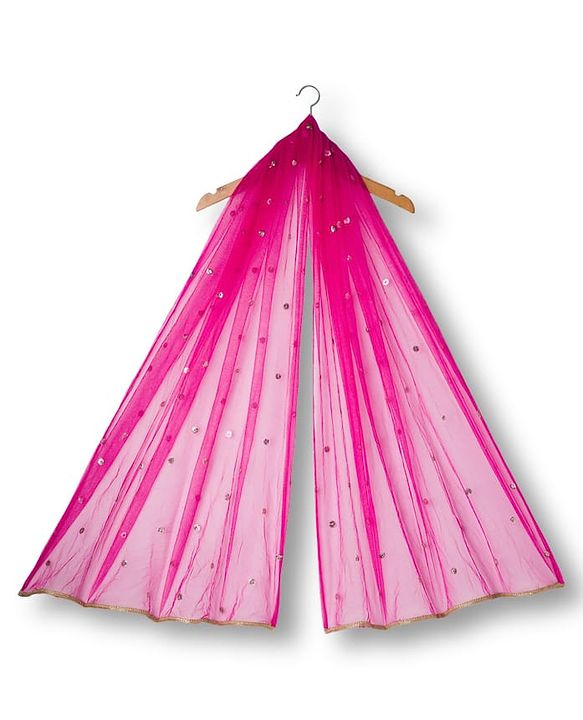 Babyhug Brocade Woven Frill Sleeves Floral Foil Printed Choli Lehenga Set with Dupatta & Embroidery - Dark Pink