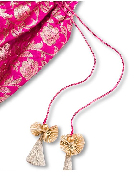 Babyhug Brocade Woven Frill Sleeves Floral Foil Printed Choli Lehenga Set with Dupatta & Embroidery - Dark Pink