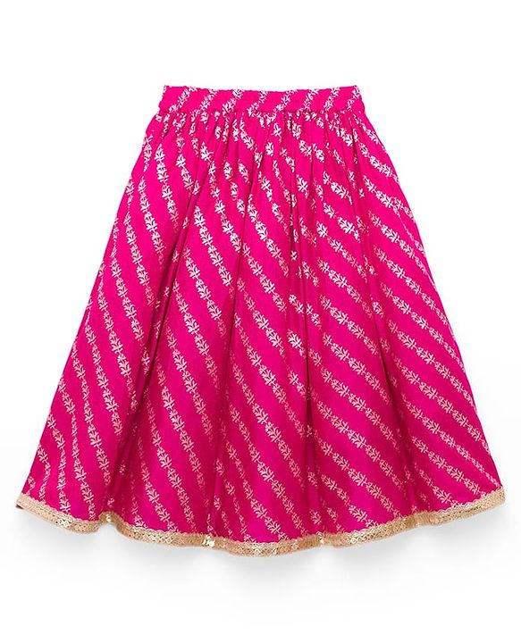 Babyhug Brocade Woven Puffed Sleeves Floral Embroidered Choli Lahenga set with Dupatta- Fuchsia