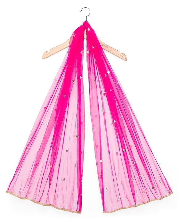Babyhug Brocade Woven Puffed Sleeves Floral Embroidered Choli Lahenga set with Dupatta- Fuchsia