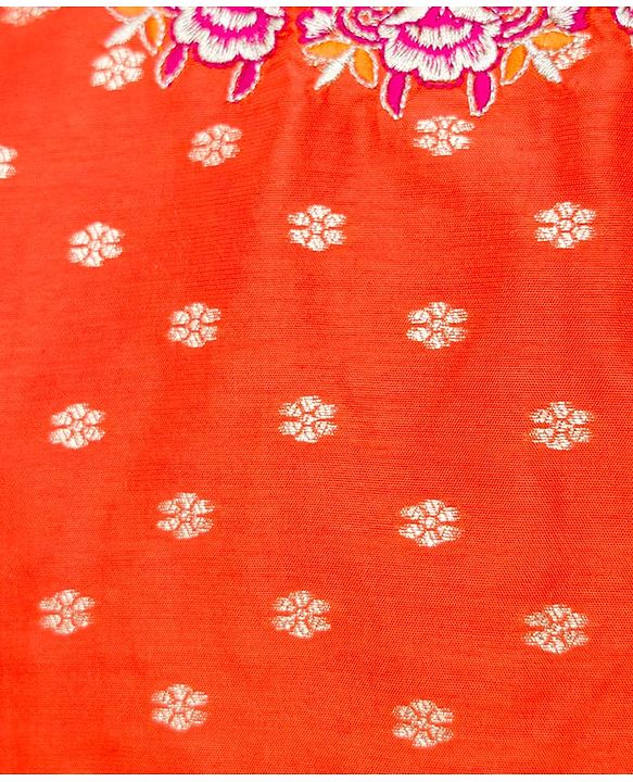 Babyhug Brocade Woven Puffed Sleeves Floral Embroidered Choli Lahenga set with Dupatta- Fuchsia
