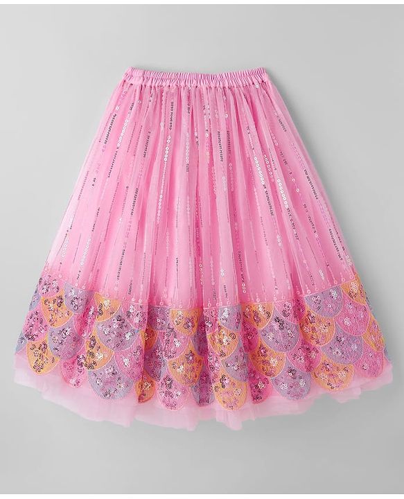 Babyhug Georgette Woven Frill Sleeves Choli Lehenga Set with Dupatta Embroidery & Sequin Detailing - Pink