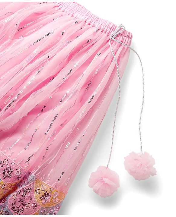 Babyhug Georgette Woven Frill Sleeves Choli Lehenga Set with Dupatta Embroidery & Sequin Detailing - Pink