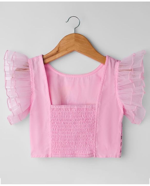 Babyhug Georgette Woven Frill Sleeves Choli Lehenga Set with Dupatta Embroidery & Sequin Detailing - Pink