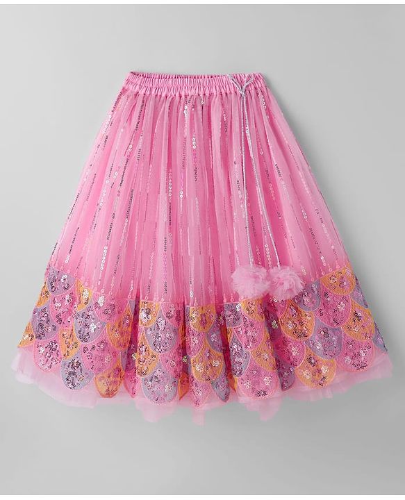 Babyhug Georgette Woven Frill Sleeves Choli Lehenga Set with Dupatta Embroidery & Sequin Detailing - Pink