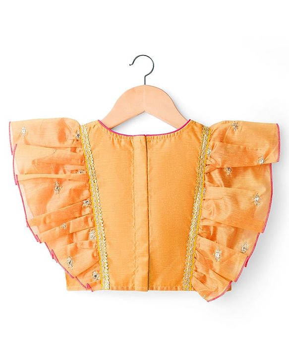 Babyhug Georgette Woven Flutter Sleeves Choli Lehenga & Dupatta Set with Floral Embroidery - Fuschia & Yellow