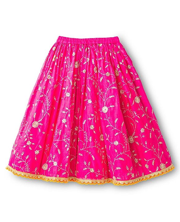Babyhug Georgette Woven Flutter Sleeves Choli Lehenga & Dupatta Set with Floral Embroidery - Fuschia & Yellow