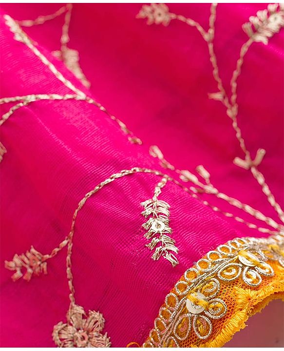Babyhug Georgette Woven Flutter Sleeves Choli Lehenga & Dupatta Set with Floral Embroidery - Fuschia & Yellow