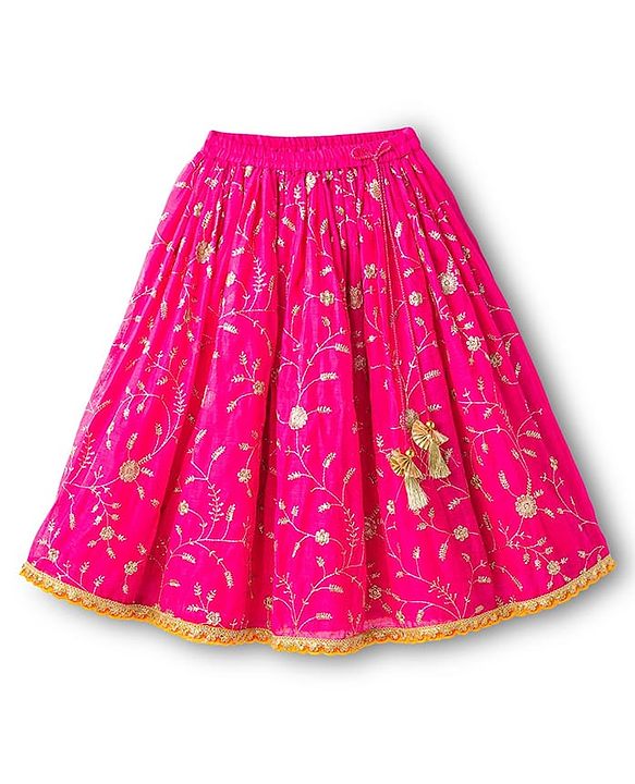 Babyhug Georgette Woven Flutter Sleeves Choli Lehenga & Dupatta Set with Floral Embroidery - Fuschia & Yellow