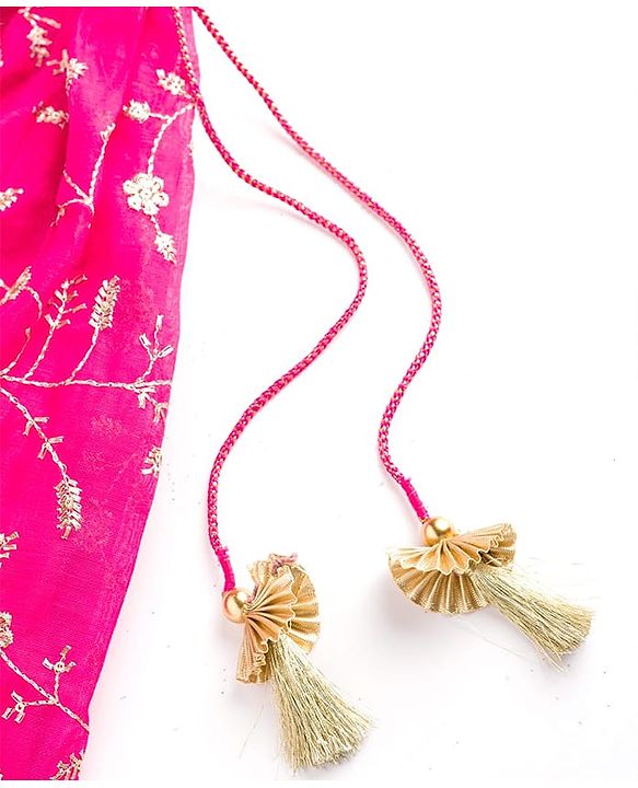 Babyhug Georgette Woven Flutter Sleeves Choli Lehenga & Dupatta Set with Floral Embroidery - Fuschia & Yellow