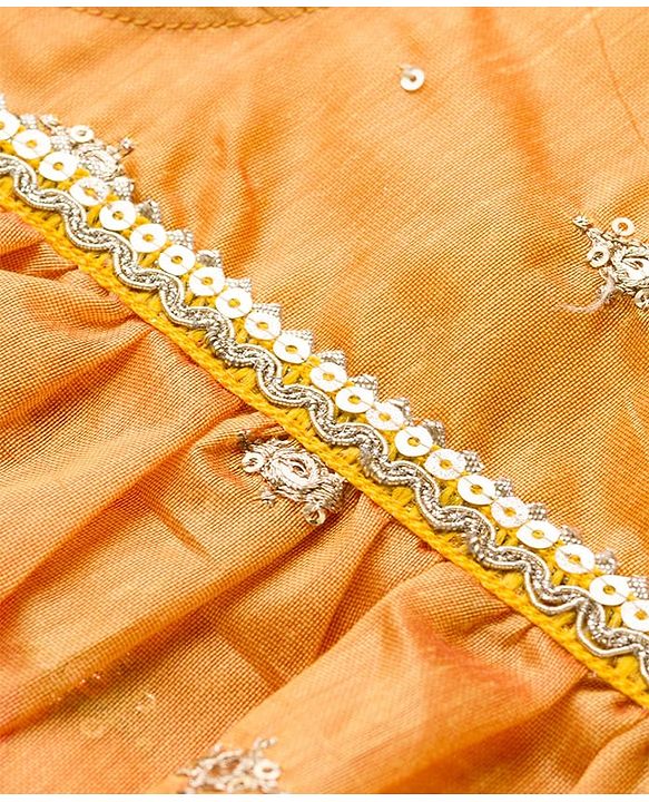 Babyhug Georgette Woven Flutter Sleeves Choli Lehenga & Dupatta Set with Floral Embroidery - Fuschia & Yellow