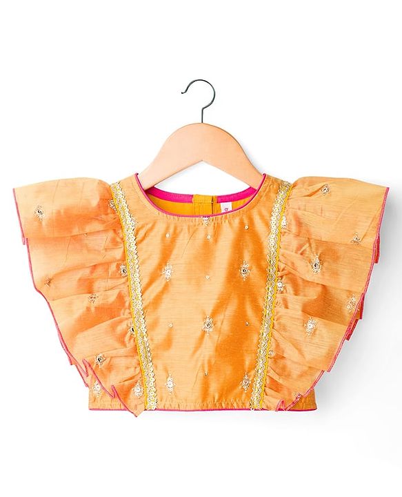 Babyhug Georgette Woven Flutter Sleeves Choli Lehenga & Dupatta Set with Floral Embroidery - Fuschia & Yellow