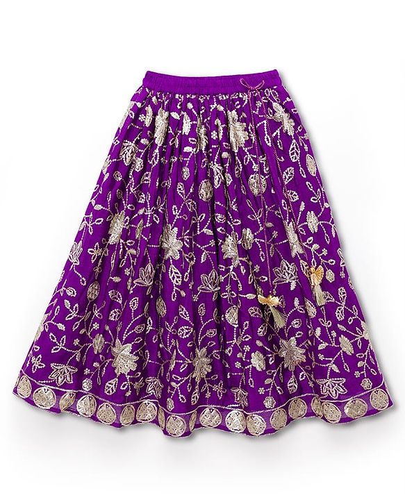 Babyhug Woven Three Fourth Sleeves  Embroidered Choli Lehenga Set with Dupatta - Purple