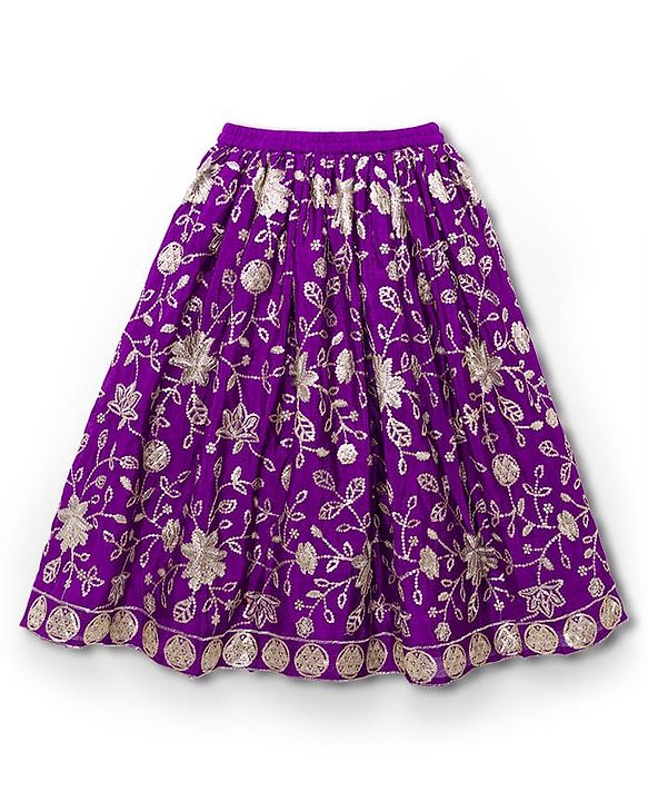 Babyhug Woven Three Fourth Sleeves  Embroidered Choli Lehenga Set with Dupatta - Purple