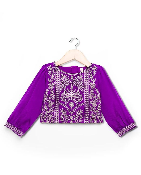 Babyhug Woven Three Fourth Sleeves  Embroidered Choli Lehenga Set with Dupatta - Purple