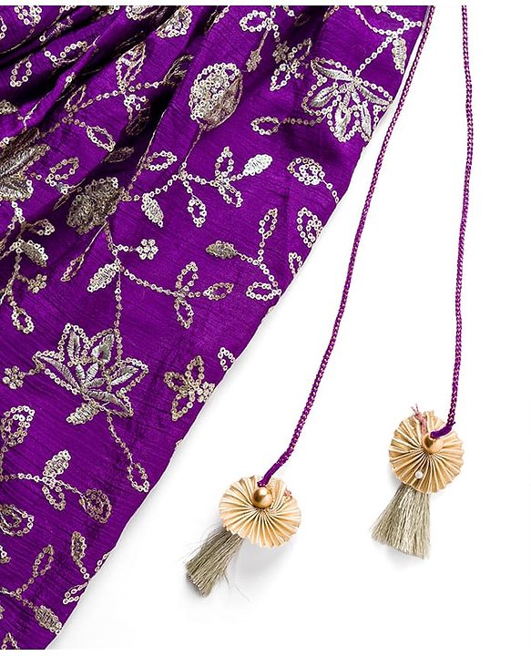 Babyhug Woven Three Fourth Sleeves  Embroidered Choli Lehenga Set with Dupatta - Purple