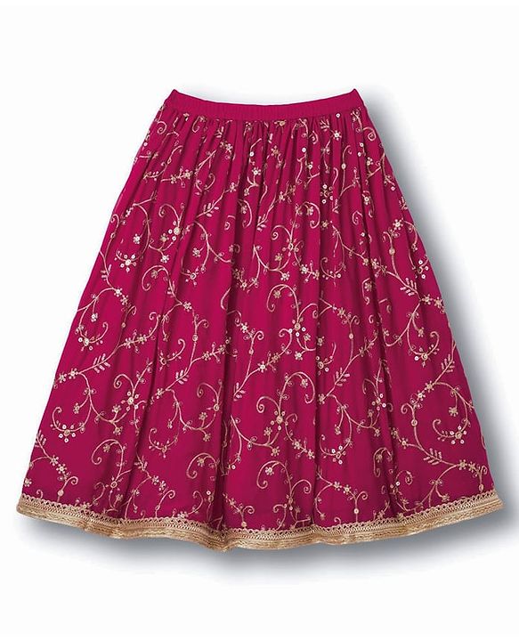 Babyhug Georgette Woven Frill Sleeves Choli Lehenga & Dupatta Set With Floral Embriodery - Red