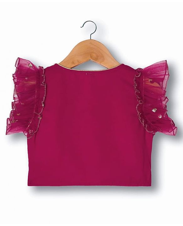 Babyhug Georgette Woven Frill Sleeves Choli Lehenga & Dupatta Set With Floral Embriodery - Red
