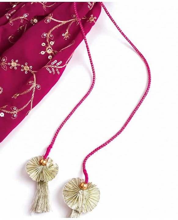 Babyhug Georgette Woven Frill Sleeves Choli Lehenga & Dupatta Set With Floral Embriodery - Red