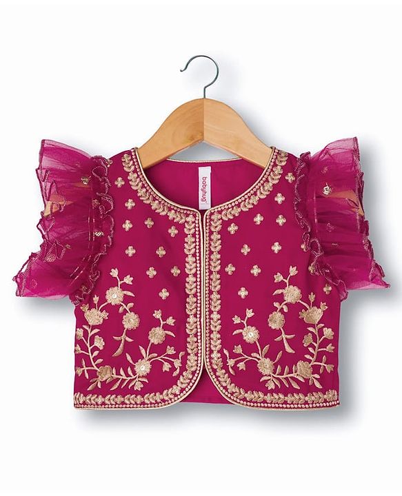 Babyhug Georgette Woven Frill Sleeves Choli Lehenga & Dupatta Set With Floral Embriodery - Red
