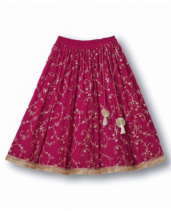 Babyhug Georgette Woven Frill Sleeves Choli Lehenga & Dupatta Set With Floral Embriodery - Red