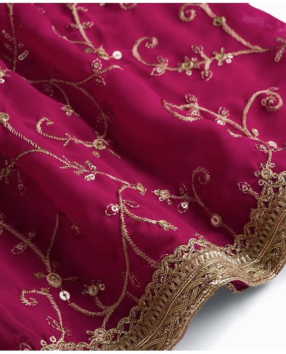 Babyhug Georgette Woven Frill Sleeves Choli Lehenga & Dupatta Set With Floral Embriodery - Red