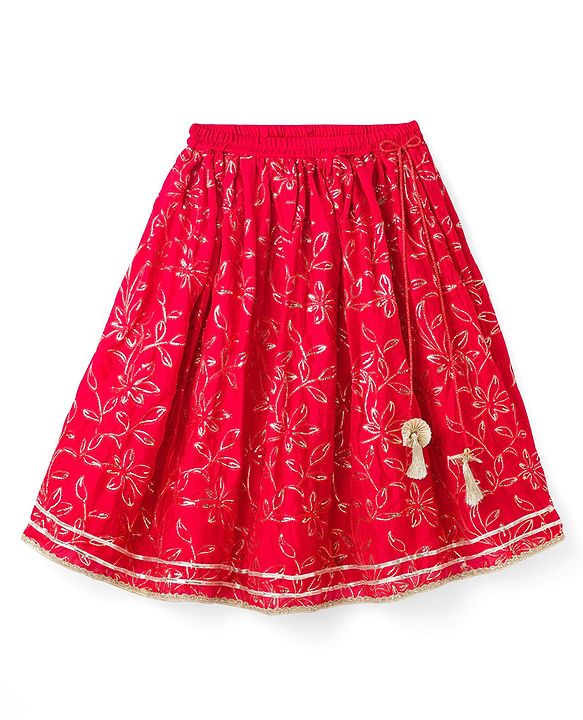 Babyhug Georgette Woven Half Sleeves Choli Lehenga & Dupatta Set with Floral Embroidery - Hot Pink