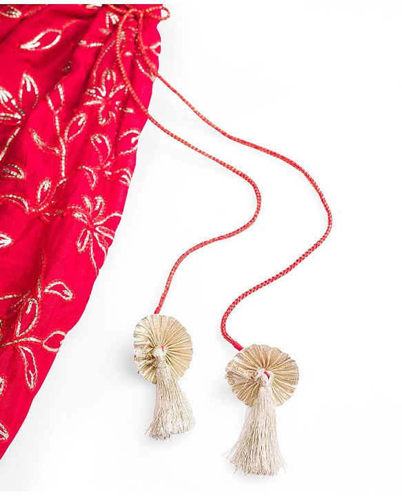 Babyhug Georgette Woven Half Sleeves Choli Lehenga & Dupatta Set with Floral Embroidery - Hot Pink