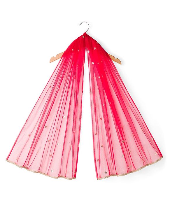 Babyhug Georgette Woven Half Sleeves Choli Lehenga & Dupatta Set with Floral Embroidery - Hot Pink