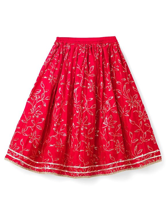 Babyhug Georgette Woven Half Sleeves Choli Lehenga & Dupatta Set with Floral Embroidery - Hot Pink