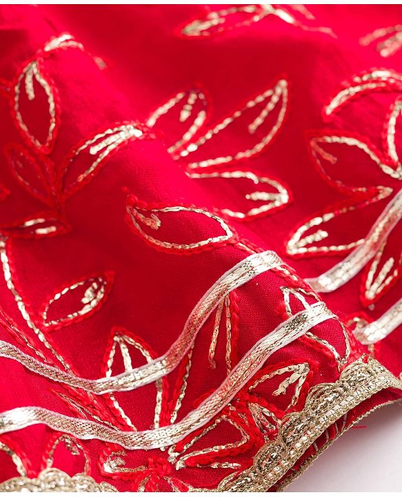 Babyhug Georgette Woven Half Sleeves Choli Lehenga & Dupatta Set with Floral Embroidery - Hot Pink