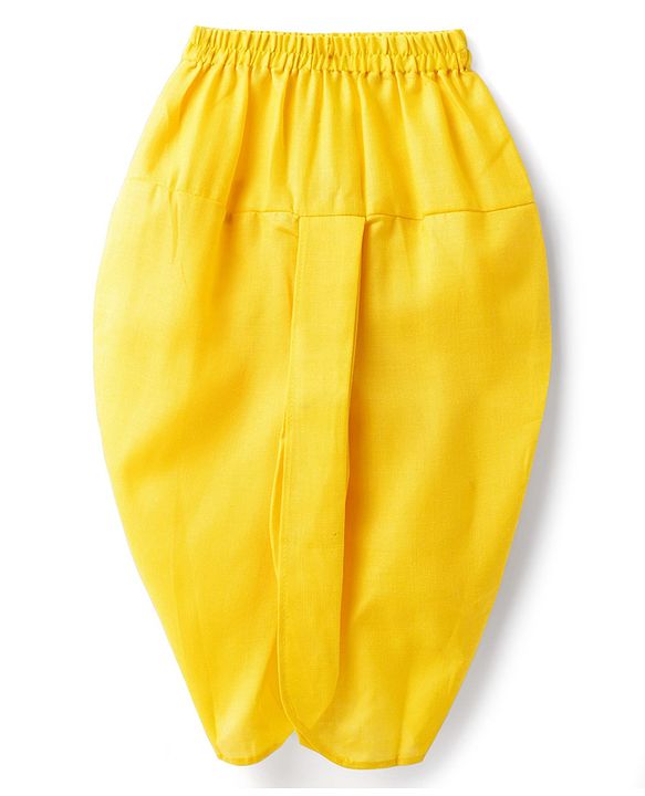 Babyhug Cotton Woven Full Sleeves Kurta Dhoti & Floral Embroidered Jacket Set - Yellow
