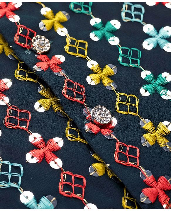 Babyhug Cotton Woven Full Sleeves Kurta Dhoti & Floral Embroidered Jacket Set - Yellow
