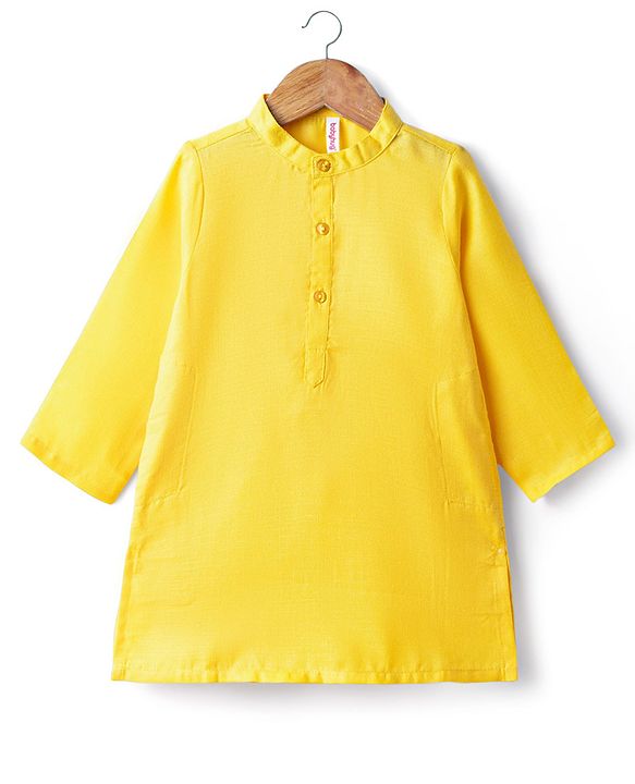 Babyhug Cotton Woven Full Sleeves Kurta Dhoti & Floral Embroidered Jacket Set - Yellow